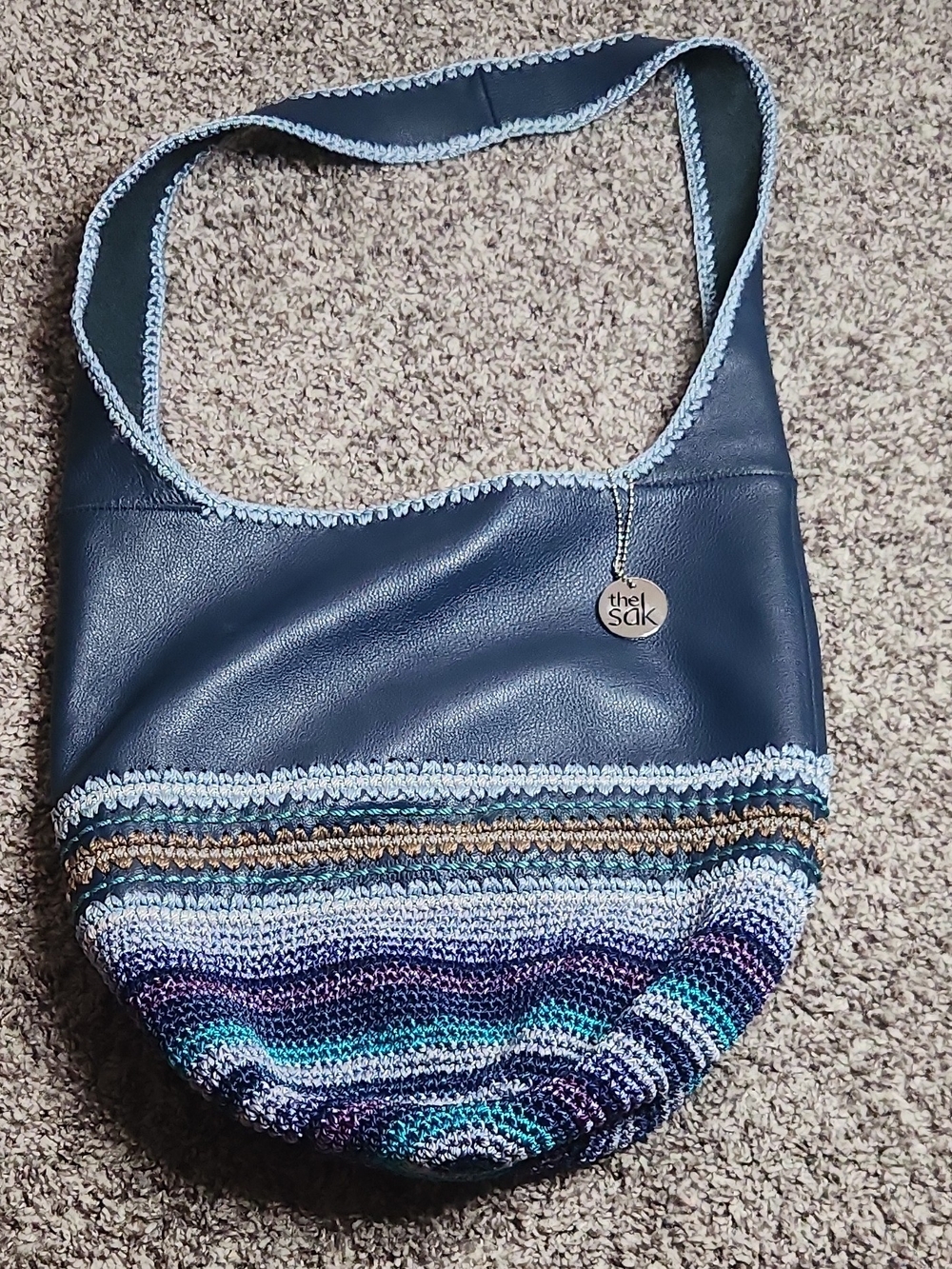 The Sak Navy Crochet-Trim Hobo Bag